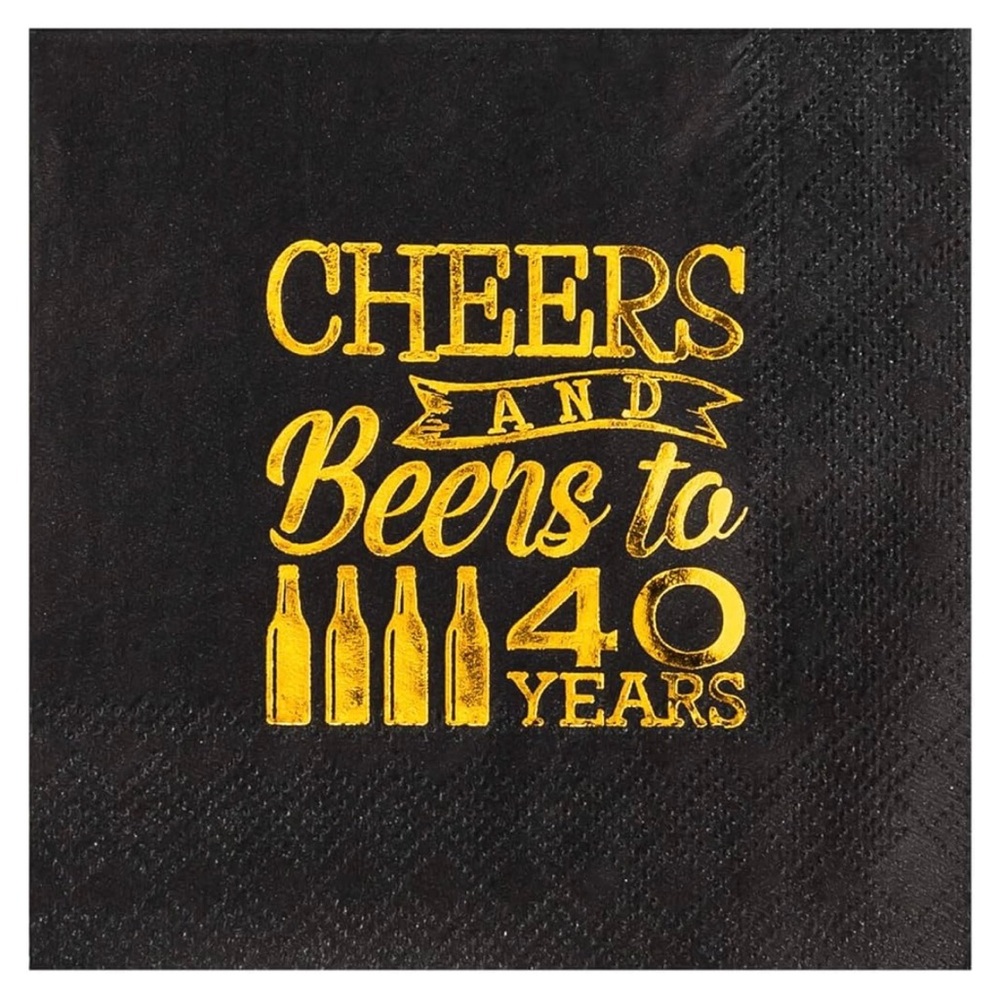 24 serving black gold paper product cheers and beers to 40 years +50 adl napkins